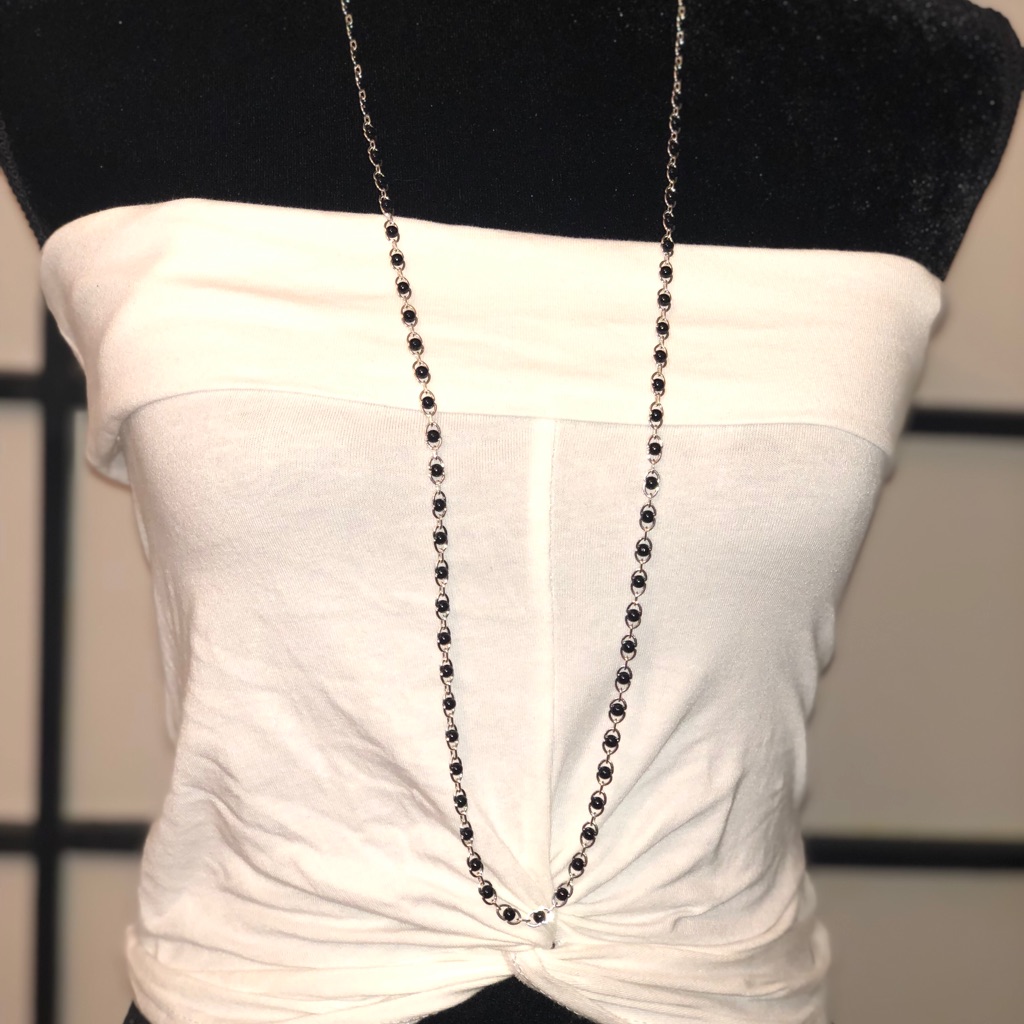 Silver With Black Beads Necklace 13$